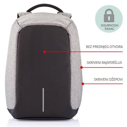 Sigurnosni ranac za laptop i tablet, sivi ruksak