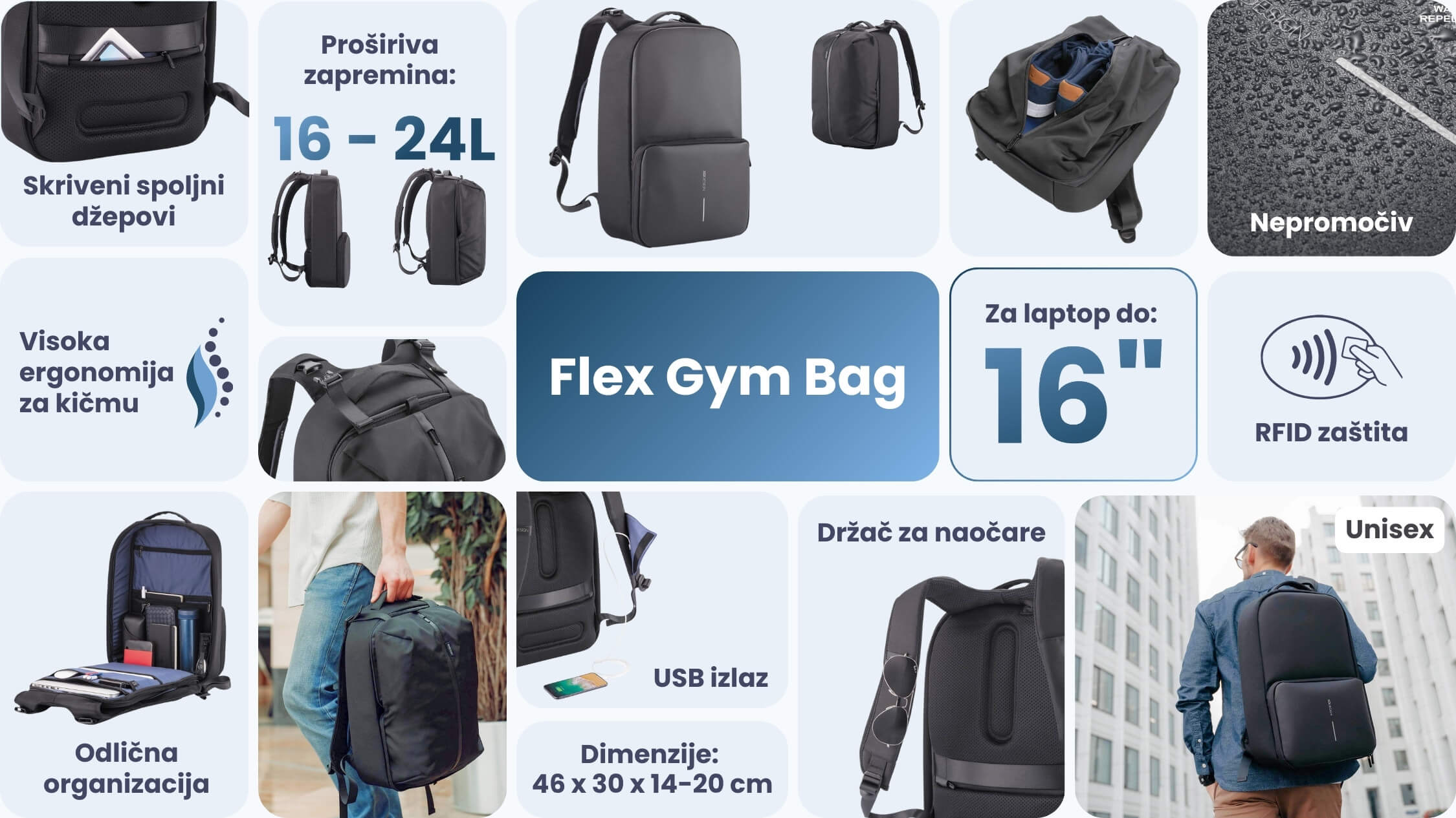 bobby flex gym bag laptop ranac karakteristike xd design