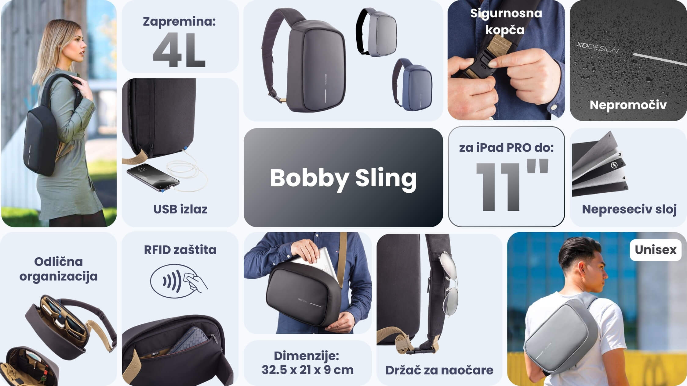 bobby sling torbica preko jednog ramena karakteristike xd design