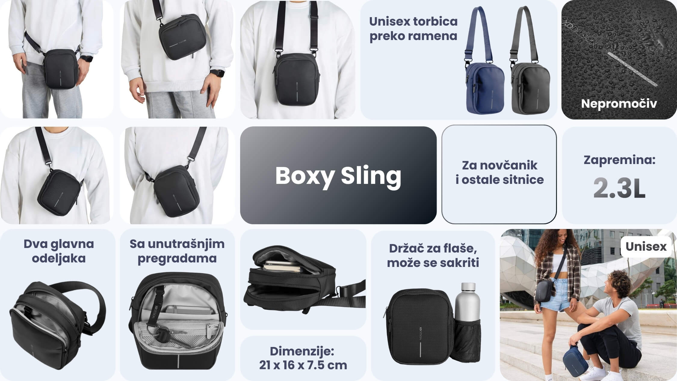 boxy sling torbica preko jednog ramena karakteristike xd design